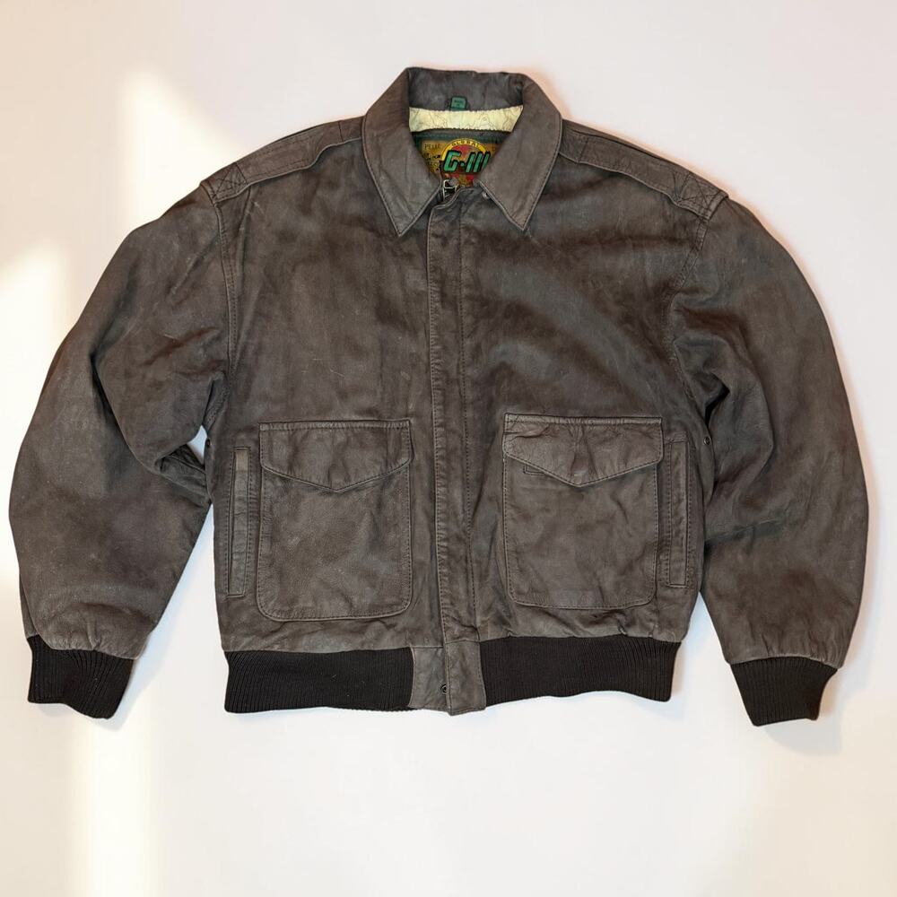 Vintage 1980s GIII Leather Bomber Flight Jacket A2 Nubuck Men's Large Brown